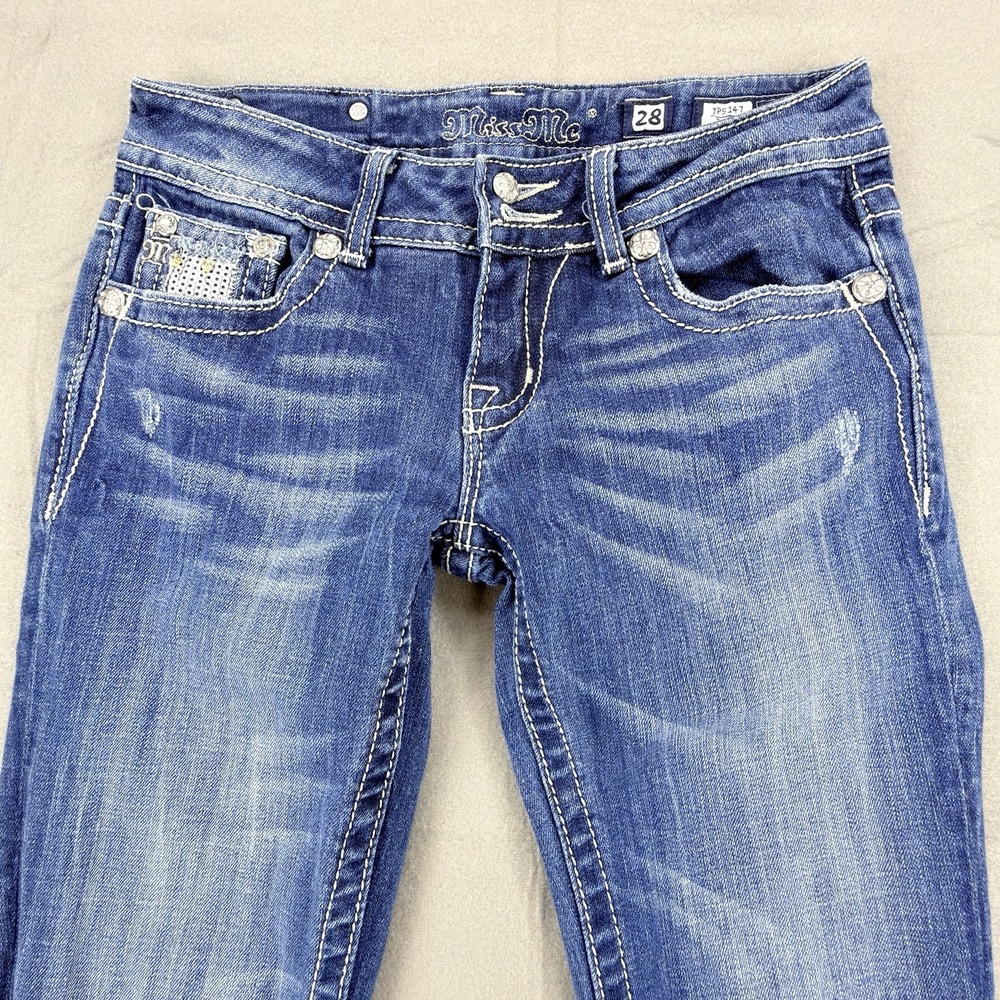Miss Me Bootcut Jeans Womens Sz 28 29x31 Low Rise Cowgirl Western Rhinestone - Picture 2 of 16